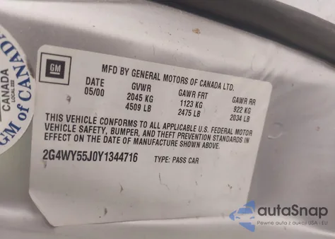 2000 Buick Century Limited from USA, damaged, VIN 2G4WY55J0Y1344716